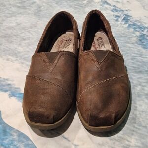 Skechers BOBS Brown Faux Suede Memory Foam Slip On Casual Shoes Women's Size 9